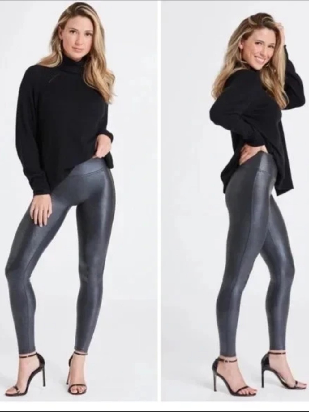 SPANX Faux Leather Pebbled Croc Leggings Black Size M Party Pants